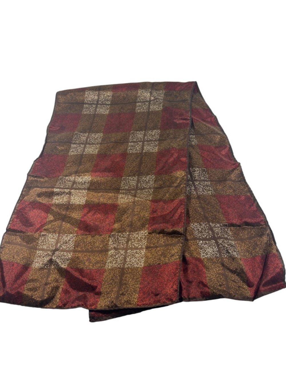Vintage Glensder Scarf Red Brown Plaid Dot Pattern Acetate Rectangle Retro Japan